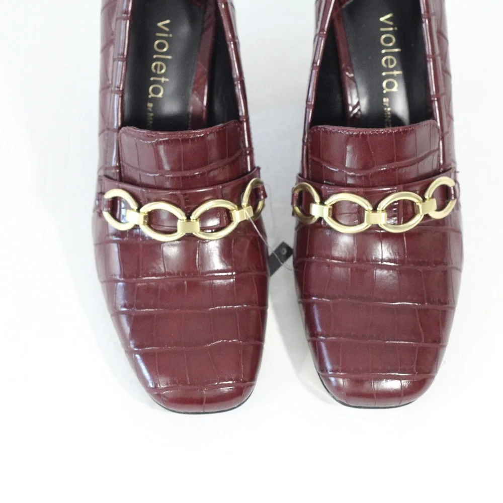 Violeta by Mango Block Heel Loafer NEW sz 6 Women Square Toe Shoes